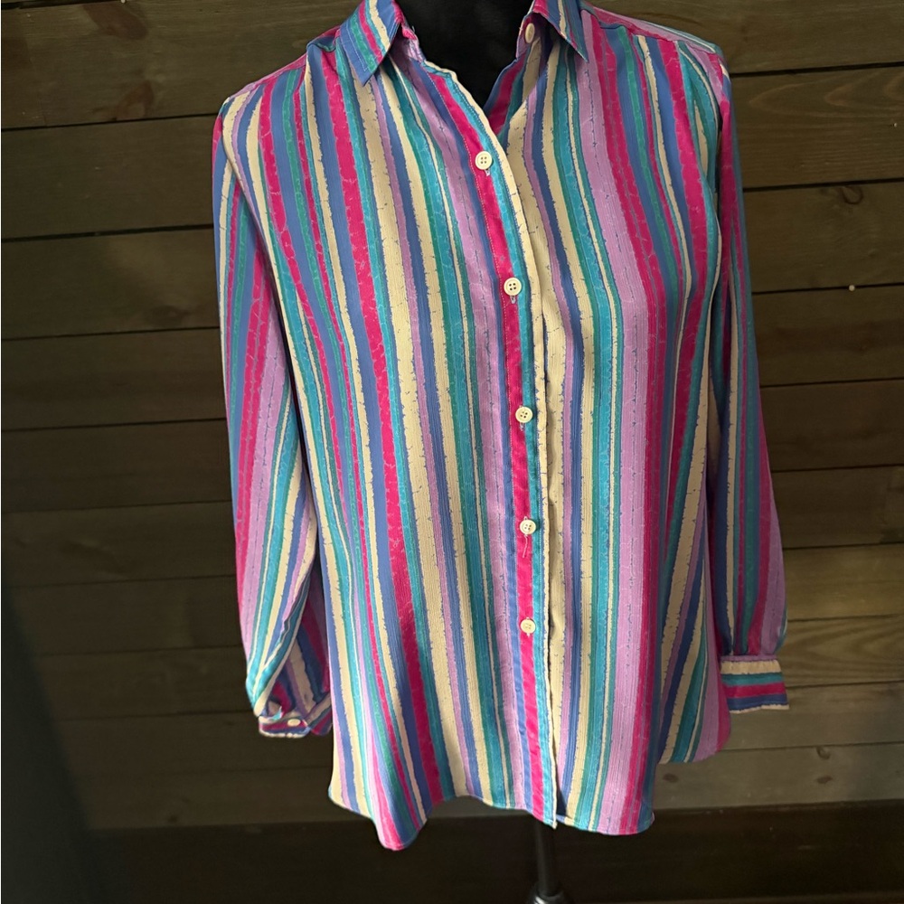 Evan Picone Multicolor Striped Button-Up Blouse